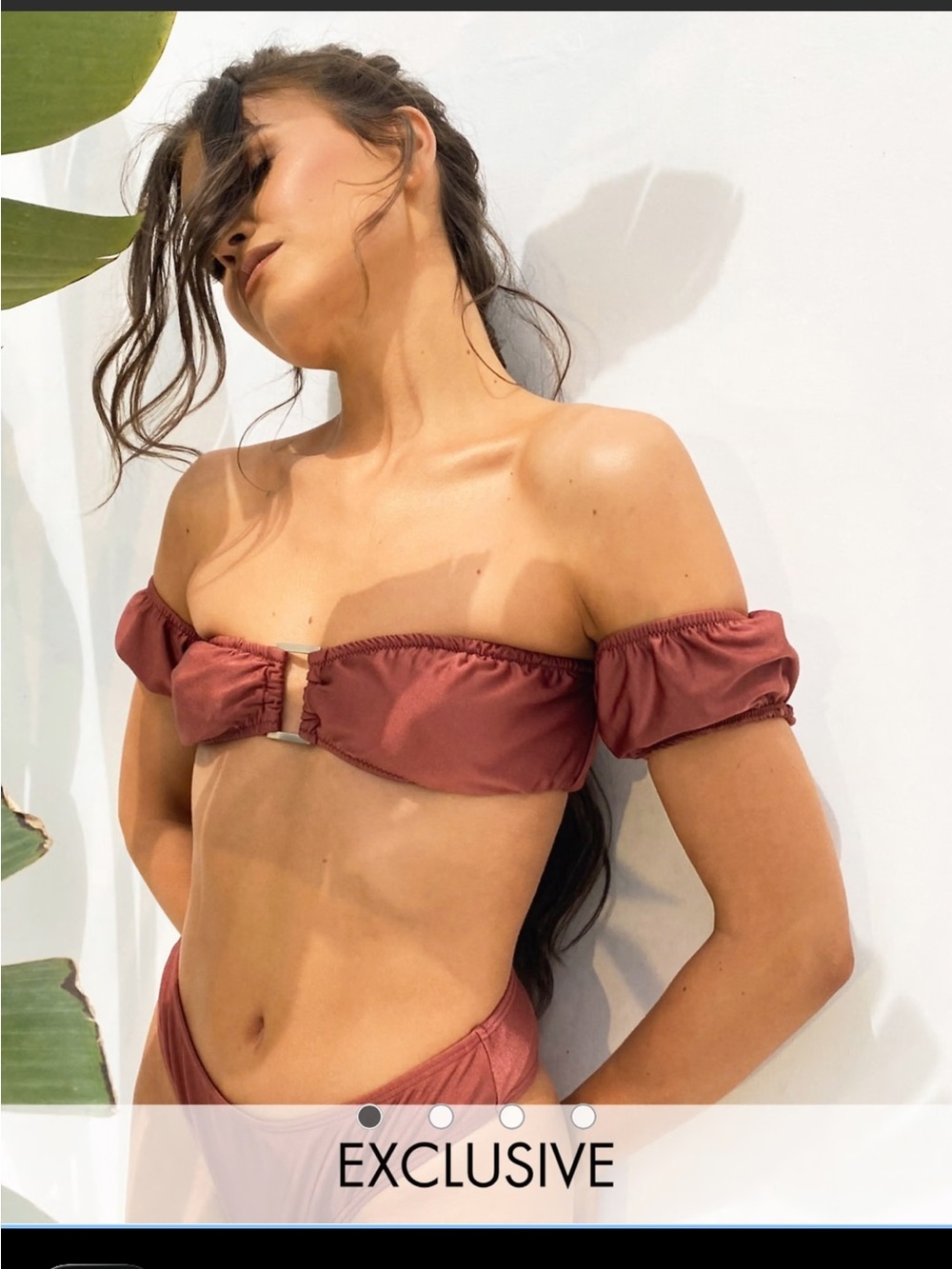 NWT South Beach x Natalya Wright Off Shoulder Bikini Top Brown Bronze US 6